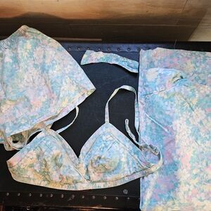 Vintage Swim Suit Bikini Vintage Swimwear Set Floral Kimono Cover Up 3 Piece Set